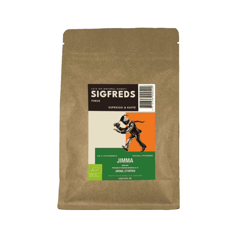 Sigfreds Fokus – Jimma. 250g pose til espresso og normal kaffe.